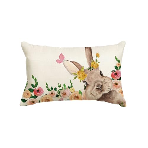 Artoid Mode Hase Blumen Schmetterling Ostern Kissenbezug, 30x50 cm Winter Frühling Saisonnal Zierkissenbezug Couch Wohnzimmer Deko von Artoid Mode