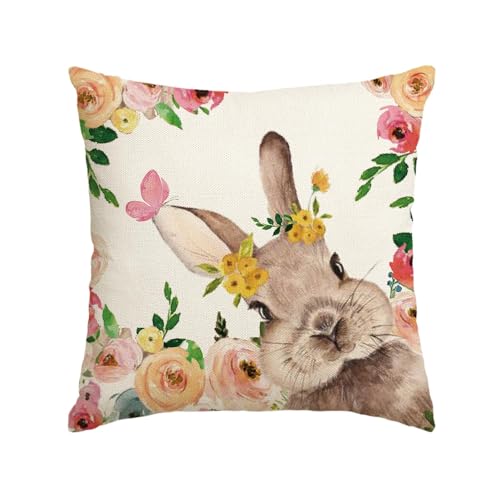 Artoid Mode Hase Blumen Schmetterling Ostern Kissenbezug, 45x45 cm Frühling Saisonnal Zierkissenbezug Couch Wohnzimmer Deko von Artoid Mode