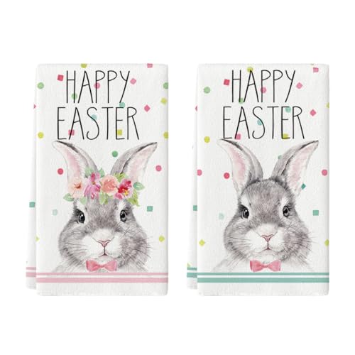 Artoid Mode Herr & Frau Hasen Ostern Küchentücher Geschirrtücher, 42x65 cm Happy Easter Frühling Dekoration Handtücher 2er Set von Artoid Mode