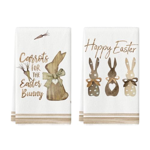 Artoid Mode Karotten Kaninchen Hasen Frohe Ostern Küchentücher Geschirrtücher, 42x65 cm Happy Easter Saisonale Frühling Dekoration Handtücher 2er Set von Artoid Mode