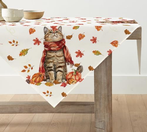 Artoid Mode Katze Kürbisse Ahornblätter Herbst Tischwäsche, Saisonnal Küche Tisch Dekoration Drinnen Urlaub Party Dekor 85x85 cm von Artoid Mode