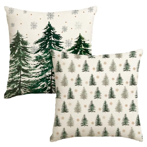 Artoid Mode Kiefern Bäume Schneeflocken Weihnachten Kissenbezüge 2er Set, 45x45 cm Christmas Winter Zierkissenbezug Cushion Cover Couch Deko von Artoid Mode