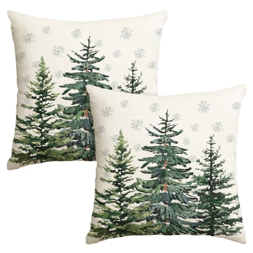 Artoid Mode Kiefern Bäume Schneeflocken Weihnachten Kissenbezüge 2er Set, 50x50 cm Merry Christmas Xmas Zierkissenbezug Cushion Cover Couch Deko von Artoid Mode
