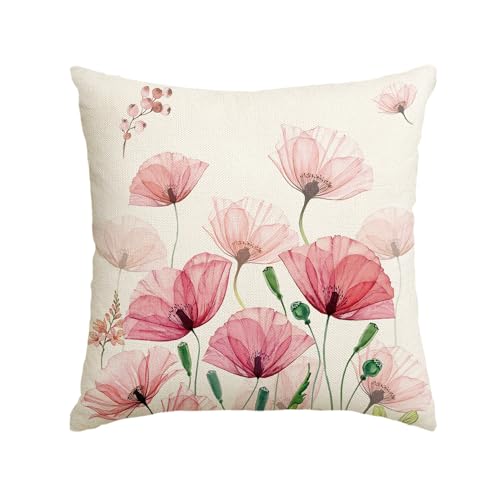 Artoid Mode Klatschmohn Blätter Frühling Kissenbezug, 45x45 cm Sommer Zierkissenbezug Cushion Cover Couch Wohnzimmer Deko von Artoid Mode