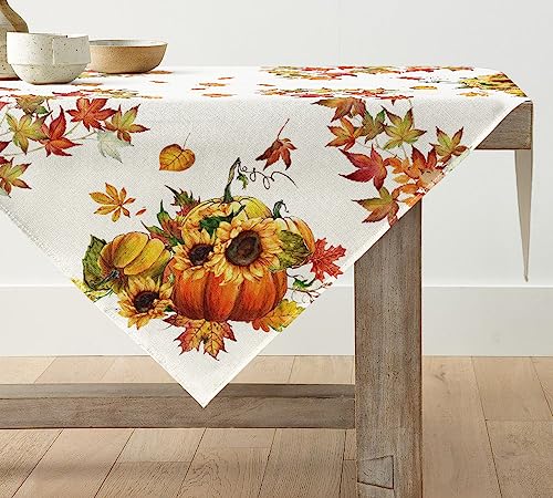 Artoid Mode Kürbisse Ahornblätter Sonnenblumen Herbst Tischdecke, Saisonnal Tischwäsche Küche Tisch Dekoration Drinnen Urlaub Party Dekor 120x120 cm von Artoid Mode