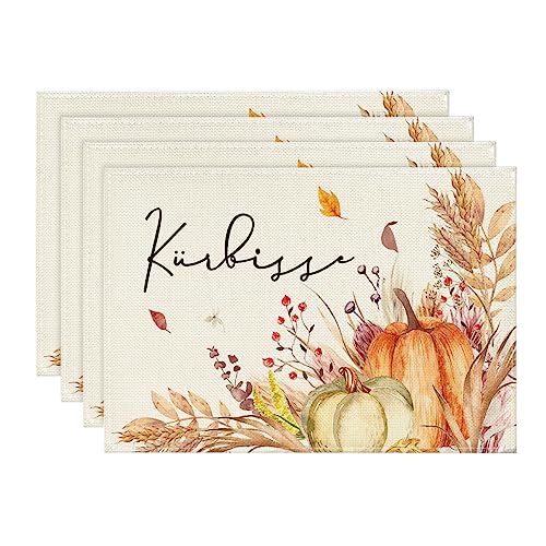 Artoid Mode Kürbisse Blumen Blätter Herbst Platzsets 4er Set, 30x45cm Urlaub Tischsets Waschbar Platzdeckchen Küche Party Deko von Artoid Mode