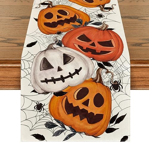 Artoid Mode Kürbisse Spinnennetz Jack-o-Laterne Halloween Tischläufer, Saisonnal Herbst Küche Tisch Drinnen Urlaub Party Dekor 40x300 cm von Artoid Mode