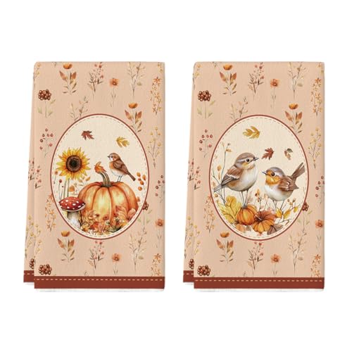 Artoid Mode Kürbisse Vögel Blätter Sonnenblumen Herbst Küchentücher Geschirrtücher, 42x65 cm Fall Dekoration Polyester Handtücher 2er Set von Artoid Mode