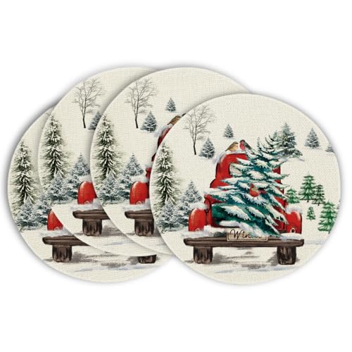 Artoid Mode Lastkraftwagen Bäume Weihnachten Runde Platzsets 4er Set, 37cm Winter Xmas Tischset Waschbar Platzdeckchen Küche Party Deko Artoid Mode Lastkraftwagen Bäume Weihnachten Runde Platzsets 4er Set, 37cm Winter Xmas Tischset Waschbar Platzdeckchen Küche Party Deko von Artoid Mode