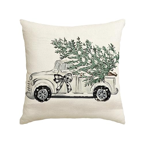 Artoid Mode Lastwagen Baum Schleife Weihnachten Kissenbezug, 45x45 cm Saisonnal Winter Zierkissenbezug Cushion Cover Couch Wohnzimmer Deko von Artoid Mode