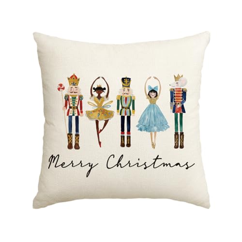 Artoid Mode Merry Christmas Nussknacker Frohe Weihnachten Kissenbezug, 50x50 cm Saisonnal Winter Zierkissenbezug Cushion Cover Couch Wohnzimmer Deko von Artoid Mode