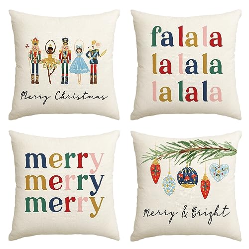 Artoid Mode Nussknacker Falala Frohe Weihnachten Kissenbezüge 4er Set, 50x50 cm Zierkissenbezug Cushion Cover Couch Wohnzimmer Außenbereich Deko von Artoid Mode