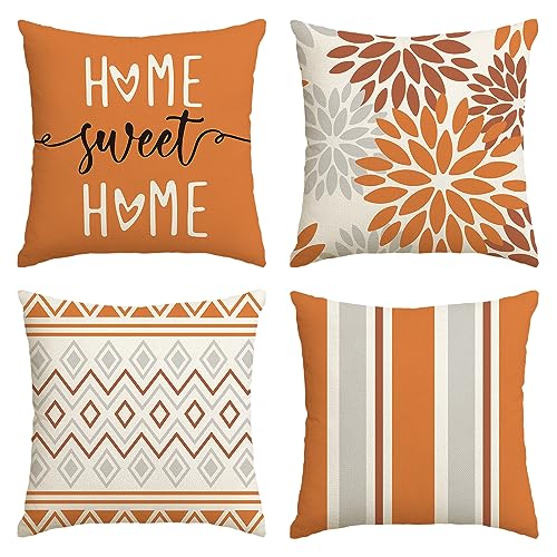 Artoid Mode Orange Dahlien Geometrisch Frühling Kissenbezüge 4er Set, 45x45 cm Zierkissenbezug Cushion Cover Couch Wohnzimmer Außenbereich Deko von Artoid Mode