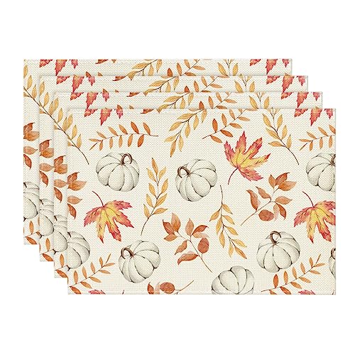 Artoid Mode Orange Kürbisse Blätter Herbst Platzsets 4er Set, 30x45cm Urlaub Tischsets Waschbar Platzdeckchen Küche Party Deko von Artoid Mode