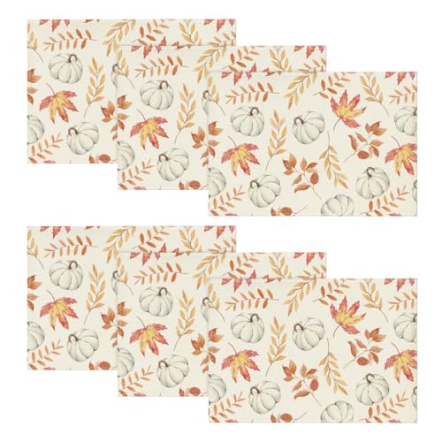 Artoid Mode Orange Kürbisse Blätter Herbst Platzsets 6er Set, 30x45cm Urlaub Tischsets Waschbar Platzdeckchen Küche Party Deko von Artoid Mode