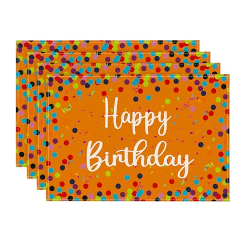 Artoid Mode Orange Punkte Happy Birthday Geburtstag Platzsets 4er Set, 30x45cm Couchtisch Urlaub Tischsets Platzdeckchen Küche Party Deko von Artoid Mode