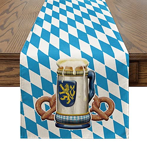 Artoid Mode Raute Oktoberfest Brezel Bayrisch Blau Tischläufer, Waschbar Modern Küche Esstisch Dekoration für drinnen und draußen Urlaub Party Wohnzimmer Dekor 40 x 140 cm von Artoid Mode