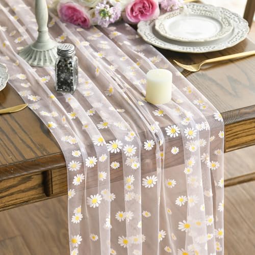 Artoid Mode Rosa Gänseblümchen Sommer Tüll Gaze Tischläufer 70x300 cm, Küche Tisch Dekoration Drinnen Urlaub Party Dekor von Artoid Mode