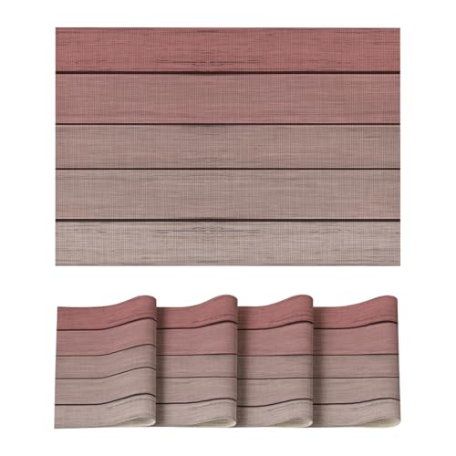 Artoid Mode Rosa Holz Rustikal Muttertag PVC Platzsets 4er Set, 30x45cm Tischsets Schmutzabweisend Hitzebeständig Platzdeckchen Küche Deko von Artoid Mode