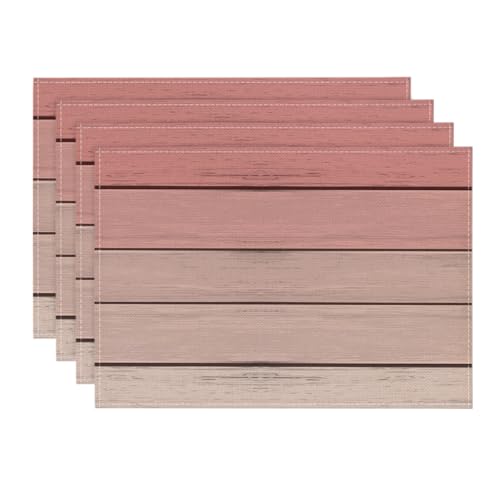 Artoid Mode Rosa Planken Rustikal Holz Muttertag Platzsets 4er Set, 30x45cm Urlaub Tischsets Platzdeckchen Küche Party Deko von Artoid Mode