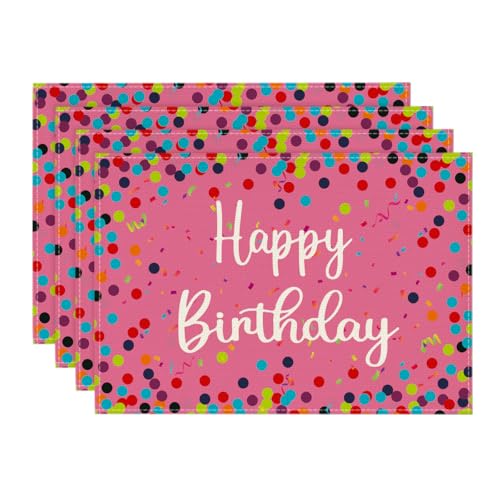 Artoid Mode Rosa Punkte Happy Birthday Geburtstag Platzsets 4er Set, 30x45cm Couchtisch Urlaub Tischsets Platzdeckchen Küche Party Deko von Artoid Mode