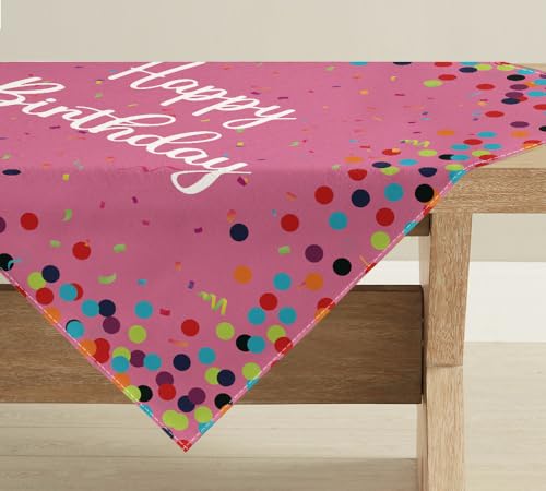 Artoid Mode Rosa Punkte Happy Birthday Geburtstag Tischwäsche, Saisonnal Küche Tisch Esstisch Dekoration Drinnen Urlaub Party Dekor 85x85 cm von Artoid Mode