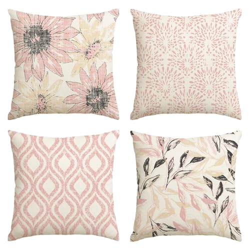 Artoid Mode Rosa Retro Gänseblümchen Frühling Kissenbezüge 4er Set, 45x45 cm Saisonnal Zierkissenbezug Cushion Cover Couch Wohnzimmer Deko von Artoid Mode