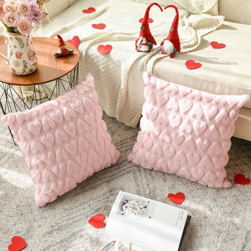 Artoid Mode Rosa Weich Künstliche Pelz Jacquard Herz Kissenbezüge 2er Set, 40x40 cm Plüsch Samt Sofakissen Zierkissenbezug Schlafzimmer Deko von Artoid Mode