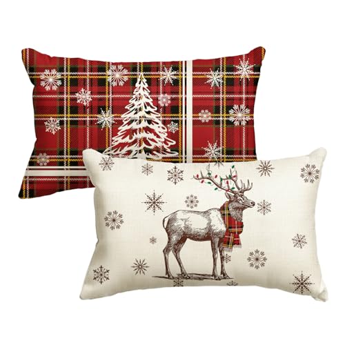 Artoid Mode Rot BüffelKaro Weihnachtsbaum Rentier Weihnachten Kissenbezüge 2er Set, 30x50 cm Schneeflocken Zierkissenbezug Cushion Cover Couch Deko Artoid Mode Rot BüffelKaro Weihnachtsbaum Rentier Weihnachten Kissenbezüge 2er Set, 30x50 cm Schneeflocken Zierkissenbezug Cushion Cover Couch Deko von Artoid Mode