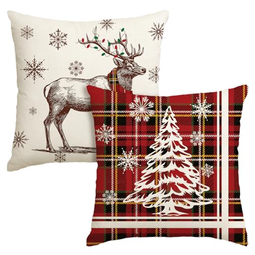 Artoid Mode Rot BüffelKaro Weihnachtsbaum Rentier Weihnachten Kissenbezüge 2er Set, 40x40 cm Schneeflocken Zierkissenbezug Cushion Cover Couch Deko Artoid Mode Rot BüffelKaro Weihnachtsbaum Rentier Weihnachten Kissenbezüge 2er Set, 40x40 cm Schneeflocken Zierkissenbezug Cushion Cover Couch Deko von Artoid Mode