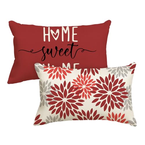 Artoid Mode Rot Dahlien Blumen Frühling Kissenbezüge 2er Set, 30x50 cm Zierkissenbezug Cushion Cover Couch Wohnzimmer Außenbereich Deko von Artoid Mode