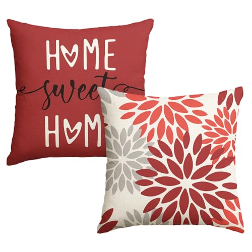 Artoid Mode Rot Dahlien Blumen Frühling Kissenbezüge 2er Set, 40x40 cm Zierkissenbezug Cushion Cover Couch Wohnzimmer Außenbereich Deko von Artoid Mode