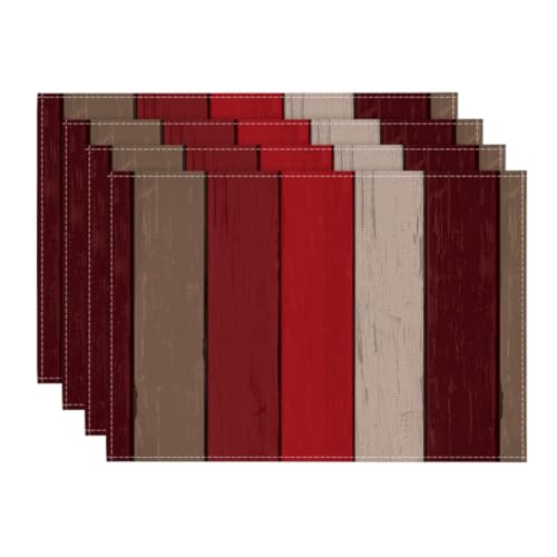 Artoid Mode Rot Planken Antik Alt Rustikal Holz Herbst Platzsets 4er Set, 30x45cm Urlaub Tischsets Waschbar Platzdeckchen Küche Party Deko von Artoid Mode