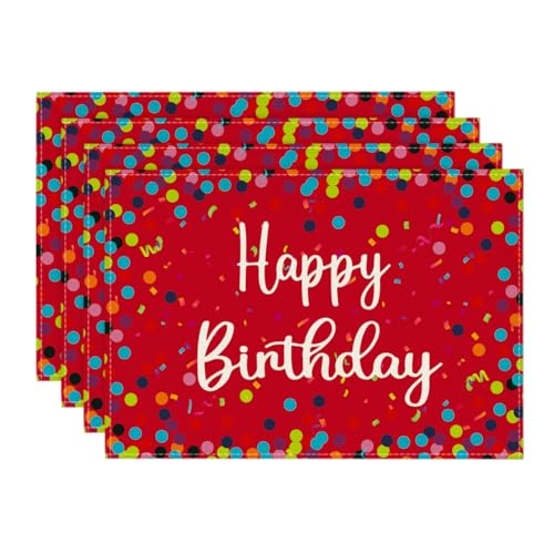 Artoid Mode Rot Punkte Happy Birthday Geburtstag Platzsets 4er Set, 30x45cm Couchtisch Urlaub Tischsets Platzdeckchen Küche Party Deko von Artoid Mode