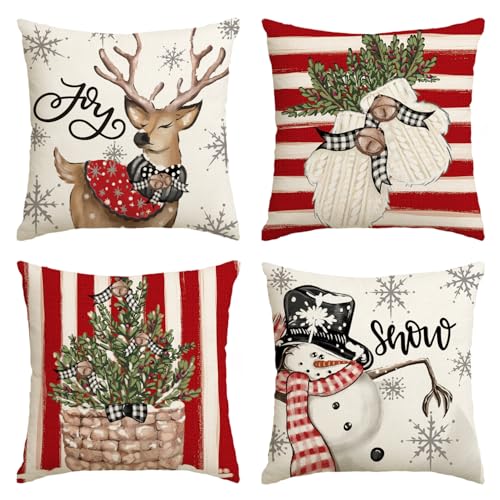 Artoid Mode Rot Streifen Schneemann Rentier Handschuhe Weihnachten Kissenbezüge 4er Set, 40x40 cm Christmas Zierkissenbezug Cushion Cover Couch Deko Artoid Mode Rot Streifen Schneemann Rentier Handschuhe Weihnachten Kissenbezüge 4er Set, 40x40 cm Christmas Zierkissenbezug Cushion Cover Couch Deko von Artoid Mode