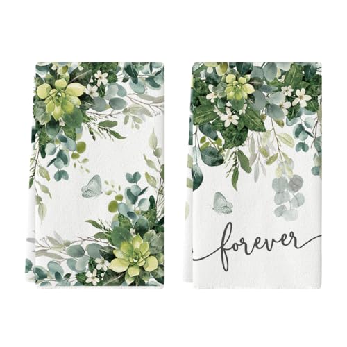 Artoid Mode Schmetterling Eukalyptus Blätter Frühling Küchentücher Geschirrtücher, 42x65 cm Sommer Blumen Dekoration Polyester Handtücher 2er Set von Artoid Mode