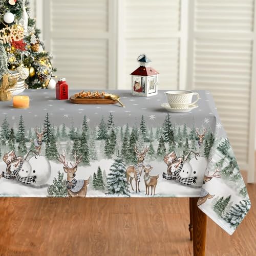 Artoid Mode Schneeflocken Bäume Schneemann Rentier Weihnachten Tischdecke 140x220 cm, Winter Fleckschutz Tischwäsche Küche Dekoration Party Dekor von Artoid Mode