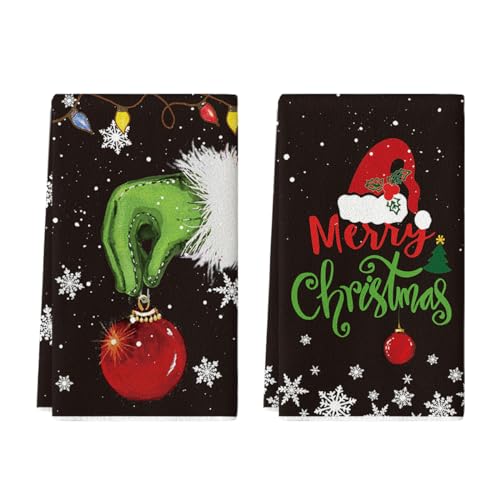 Artoid Mode Schneeflocken Hand Weihnachtskugeln Weihnachten Küchentücher Geschirrtücher, 42x65 cm Weihnachtshut Deko Polyester Handtücher 2er Set von Artoid Mode