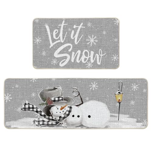 Artoid Mode Schneeflocken Laterne Schneemann Weihnachten Küchenteppich 2er Set, Xmas Waschbar Küchenmatten Für Innen Außen Dekor - 43x73 and 43x118 cm von Artoid Mode
