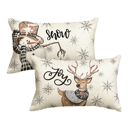 Artoid Mode Schneemann Rentier Schneeflocken Weihnachten Kissenbezüge 2er Set, 30x50 cm Christmas Xmas Zierkissenbezug Cushion Cover Couch Deko von Artoid Mode