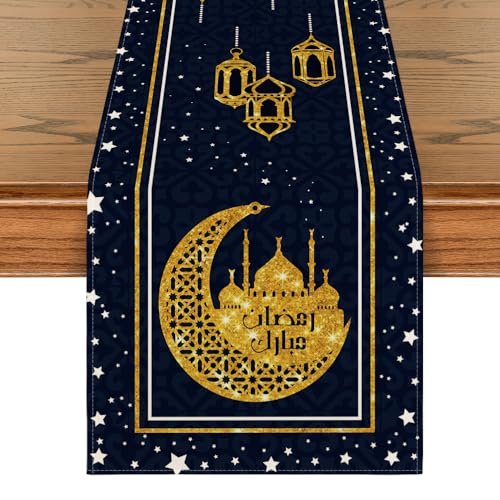 Artoid Mode Schwarz Gold Mond Schloss Ramadan Tischläufer, Saisonnal Frühling Küche Esstisch Dekoration Drinnen Urlaub Party Dekor 40x140 cm von Artoid Mode