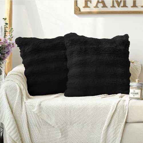 Artoid Mode Schwarz Weich Künstliche Pelz Blasen Puffy Kissenbezüge 2er Set, 40x40 cm Flauschig Plüsch Samt Zierkissenbezug Sofa Schlafzimmer Deko von Artoid Mode