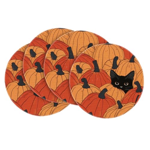 Artoid Mode Schwarze Katze Kürbisse Herbst 4er Set Platzsets, 37cm Urlaub Tischsets Waschbar Platzdeckchen Küche Party Deko von Artoid Mode
