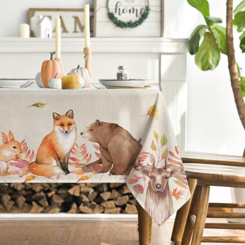 Artoid Mode Sikahirsch Eichhörnchen Fuchs Tiere Blätter Herbst Tischdecke 140x180 cm, Saisonnal Fleckschutz Tischwäsche Küche Dekoration Party Dekor von Artoid Mode