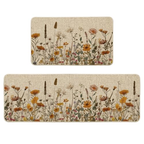 Artoid Mode Sonnenblumen Blätter Daisy Herbst Küchenteppich 2er Set, Fall Dekoration Küchenmatten Innen Außen Dekor - 43x73 and 43x118 cm von Artoid Mode