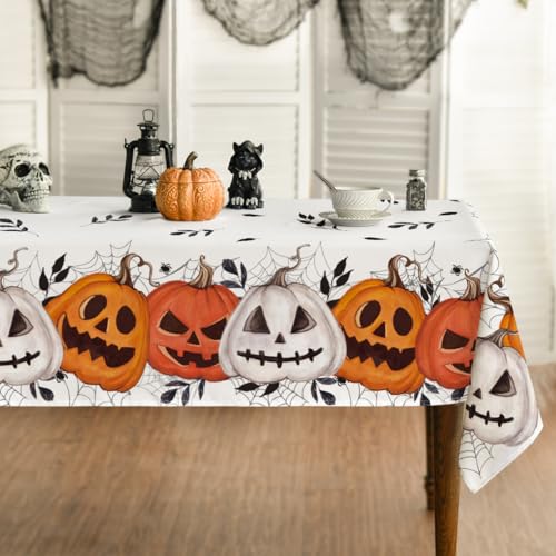 Artoid Mode Spinnennetz Blätter Jack-o-Laterne Halloween Tischdecke 140x200 cm, Saisonnal Spinnen Fleckschutz Tischwäsche Küche Dekoration Party Dekor von Artoid Mode