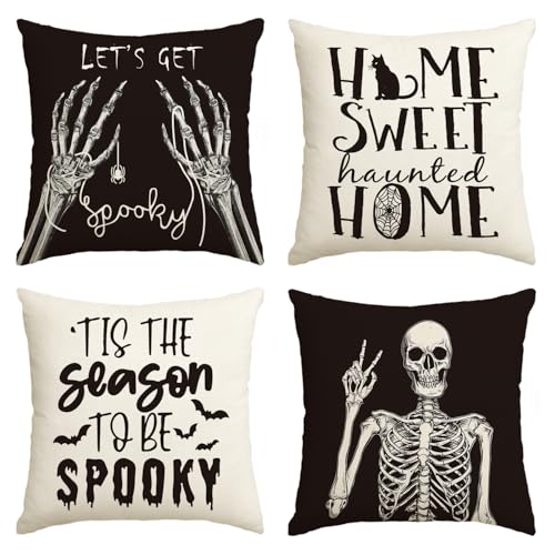 Artoid Mode Spinnennetz Skelettierte Hand Katze Spooky Halloween Kissenbezüge 4er Set, 45x45 cm Spinnen Zierkissenbezug Cushion Cover Deko Artoid Mode Spinnennetz Skelettierte Hand Katze Spooky Halloween Kissenbezüge 4er Set, 45x45 cm Spinnen Zierkissenbezug Cushion Cover Deko von Artoid Mode