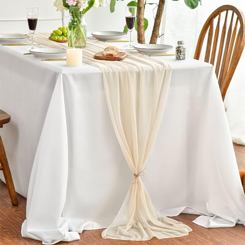 Artoid Mode Chiffon Musselin Dekostoff Beige Tischläufer 75x300 cm, Küche Tisch Dekoration Drinnen Urlaub Hochzeit Party Geburtstag Dekor von Artoid Mode