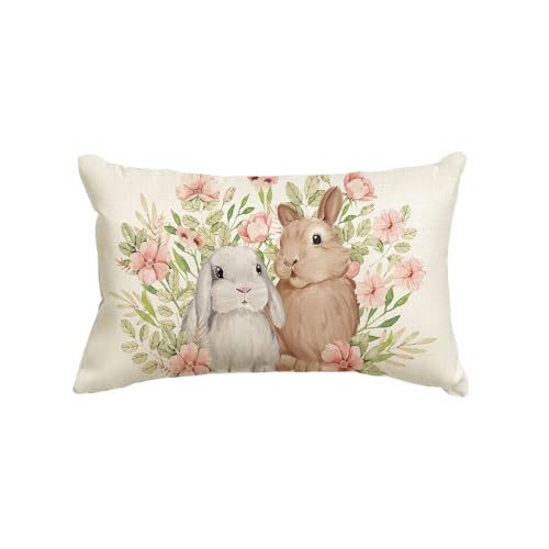 Artoid Mode Süß Hasen Blumen Ostern Kissenbezug, 30x50 cm Frühling Saisonnal Zierkissenbezug Cushion Cover Couch Wohnzimmer Deko von Artoid Mode