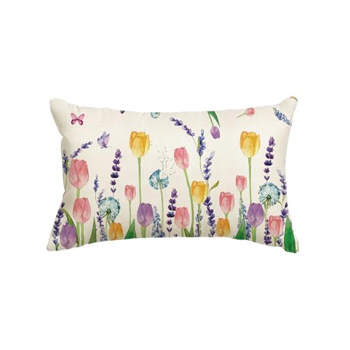 Artoid Mode Tulpe Lavendel Blumen Schmetterling Frühling Kissenbezug, 30x50 cm Sommer Frühling Saisonnal Zierkissenbezug Couch Wohnzimmer Deko von Artoid Mode